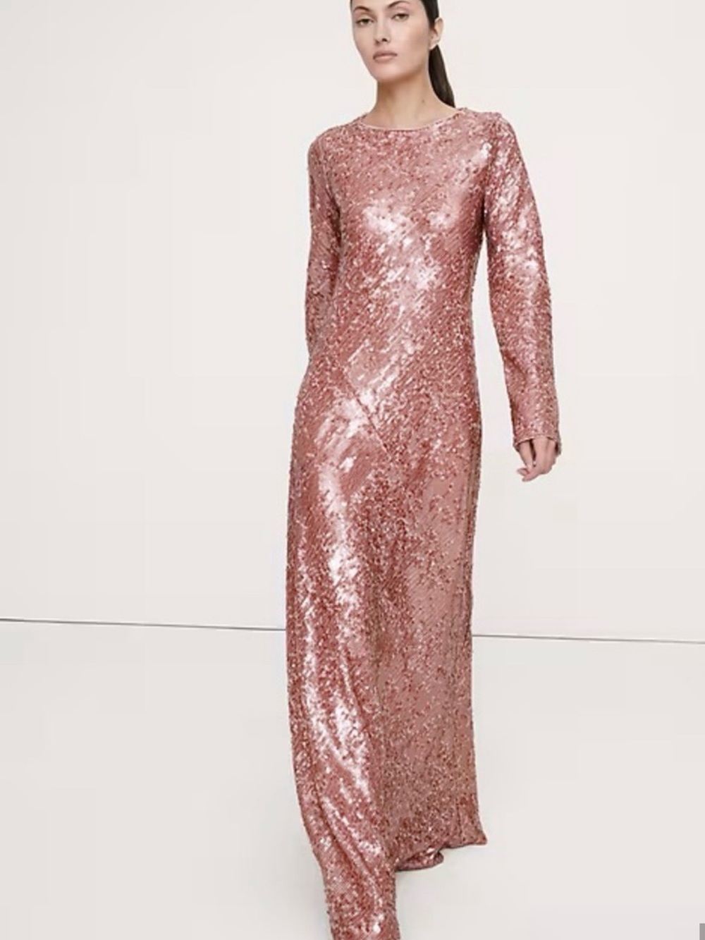 Banana Republic Rose Gold Sequin Long-Sleeve Maxi Dress